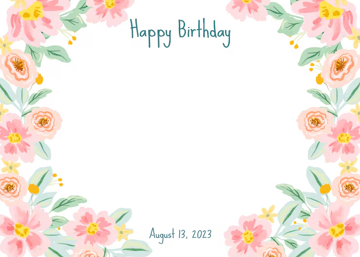 Floral birthday invitation background with roses and leaves