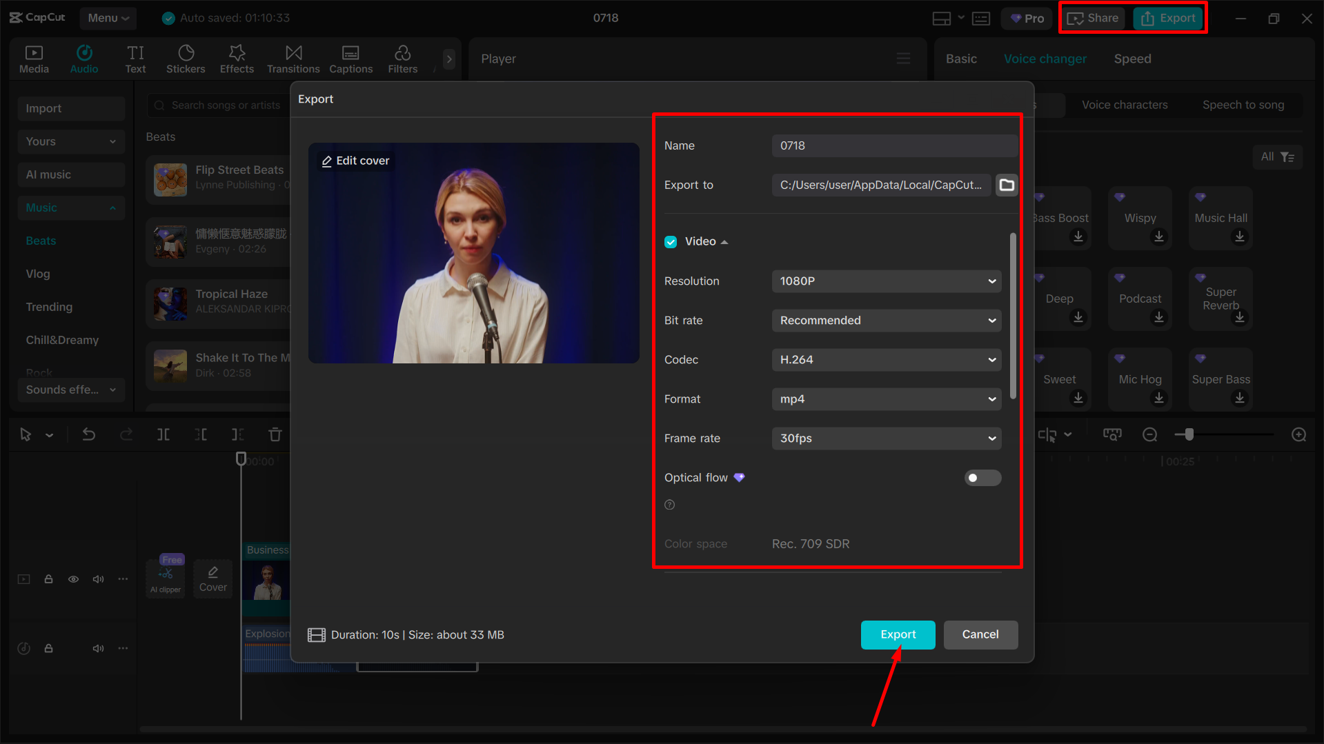 Exporting the media from the CapCut desktop video editor