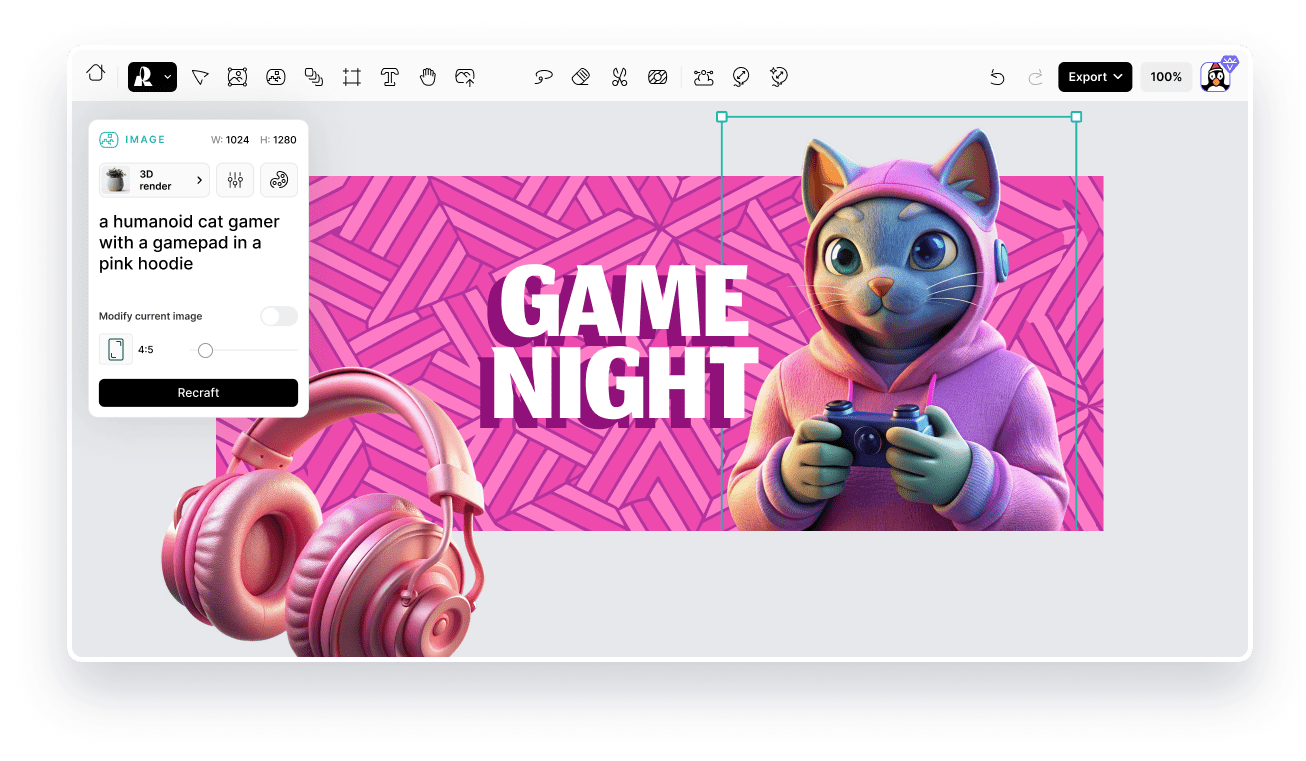 Interface of Recraft - the most liked Twitch banner generator