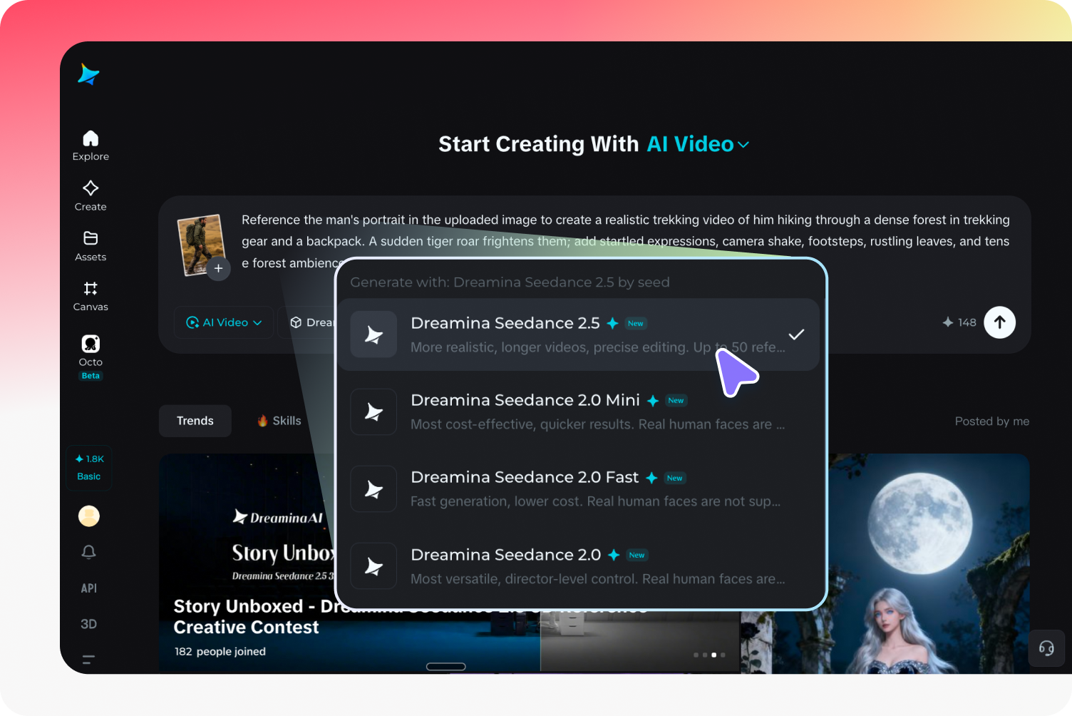 Choose model, settings, and generate