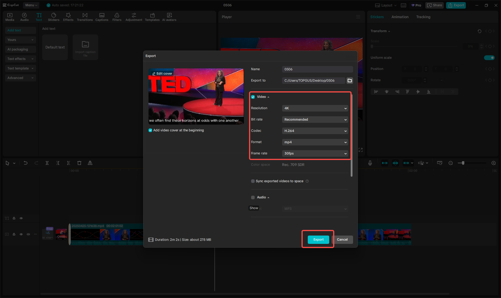 Export video with text