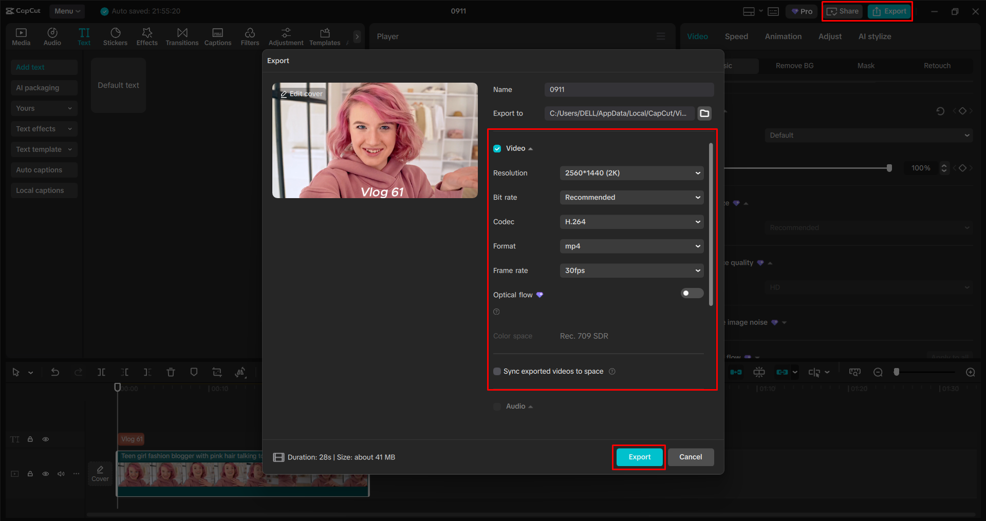 Exporting a video from the CapCut desktop video editor