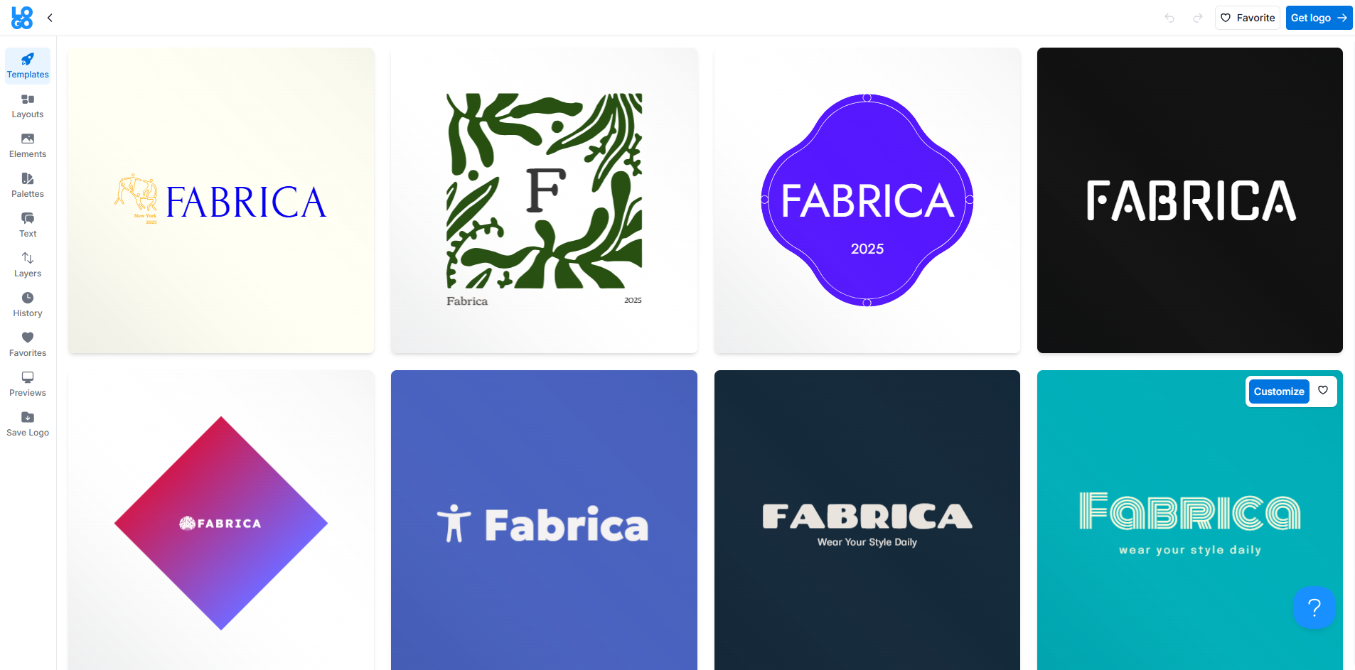 Interface of LOGO - a quick way to generate t-shirt brand logos