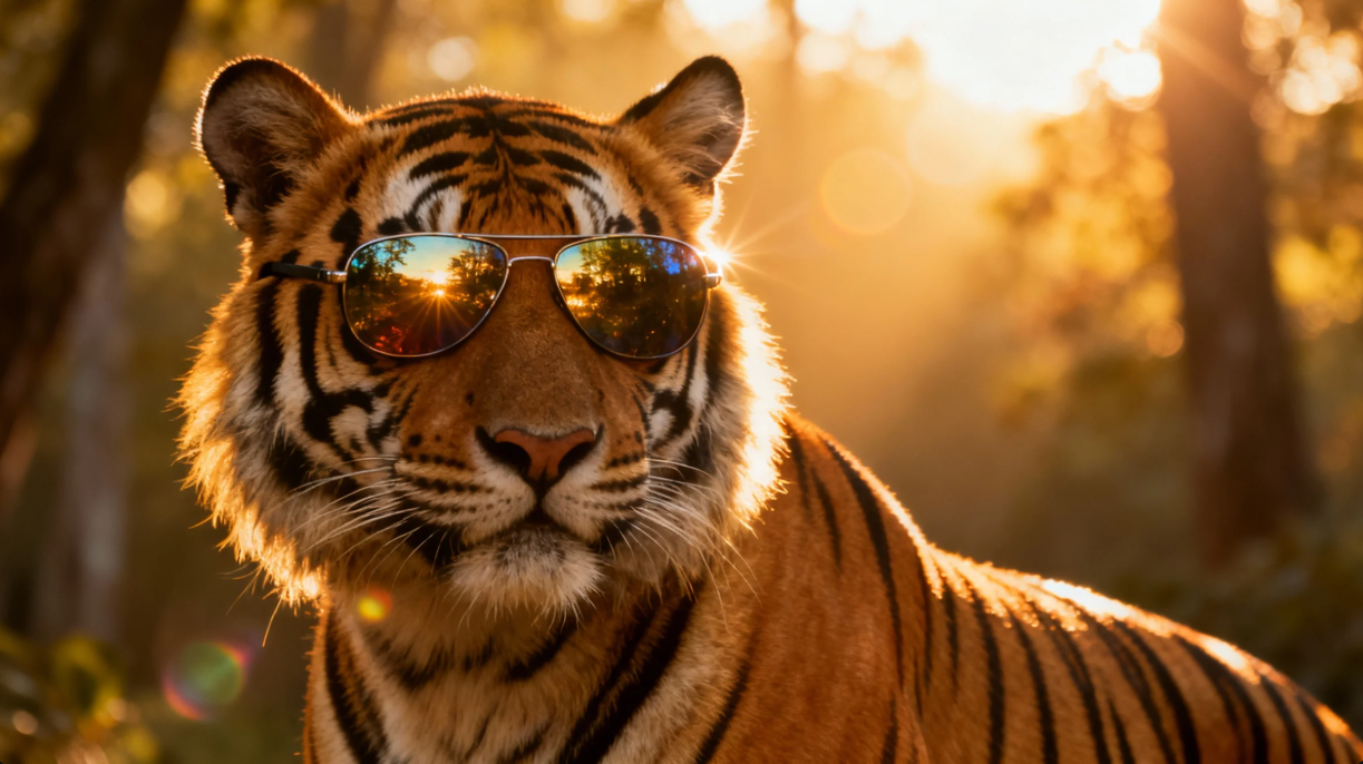 Tigre con gafas de sol