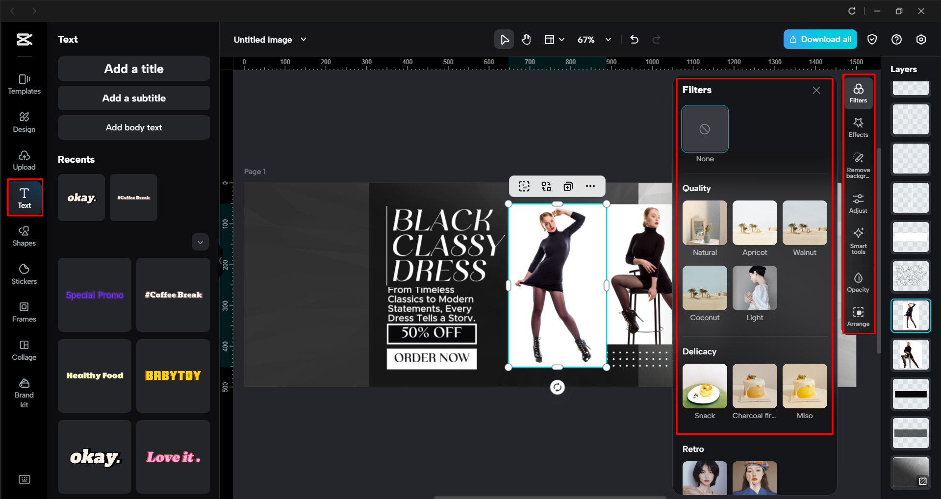Resizing and customizing a Twitter header template in the CapCut desktop video editor