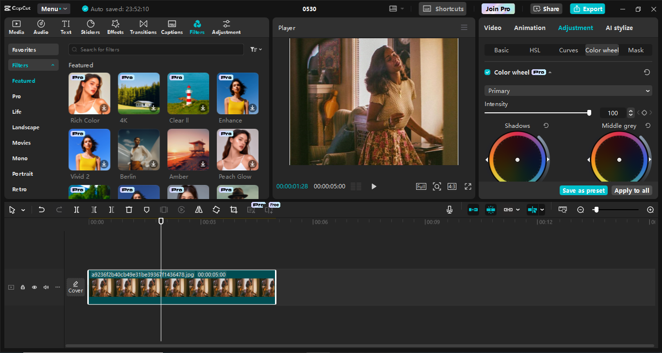 Schnittstelle des CapCut Desktop-Video-Editors - die beste PC-Alternative für Dazz-Cam-Filter