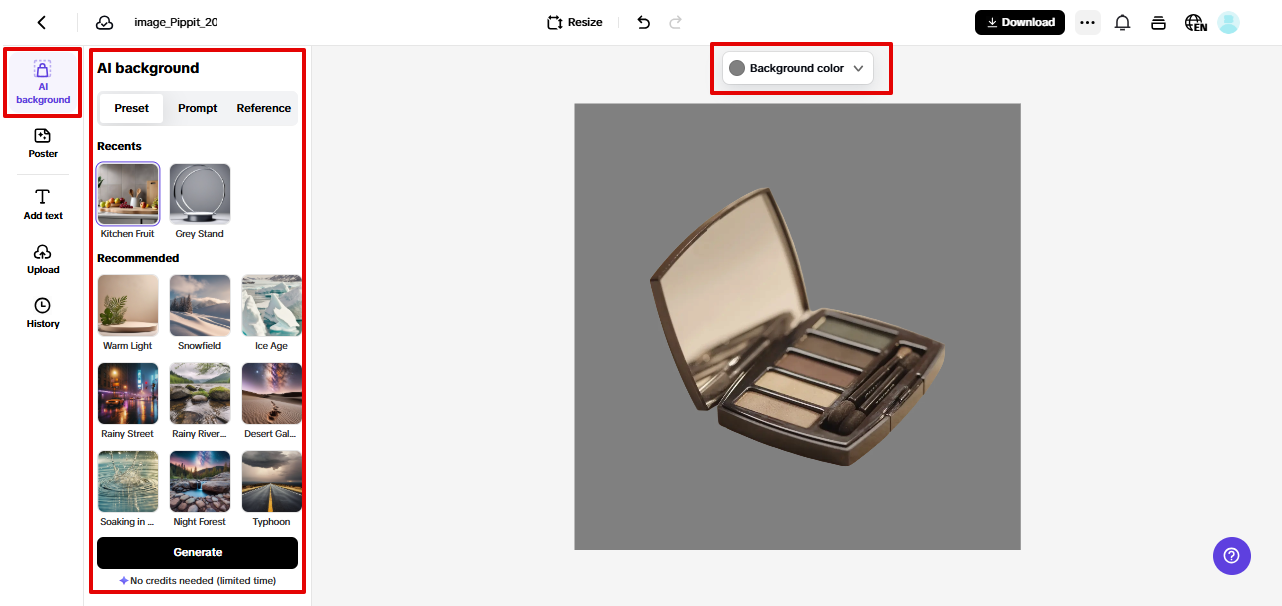 Editing product photo in Pippit