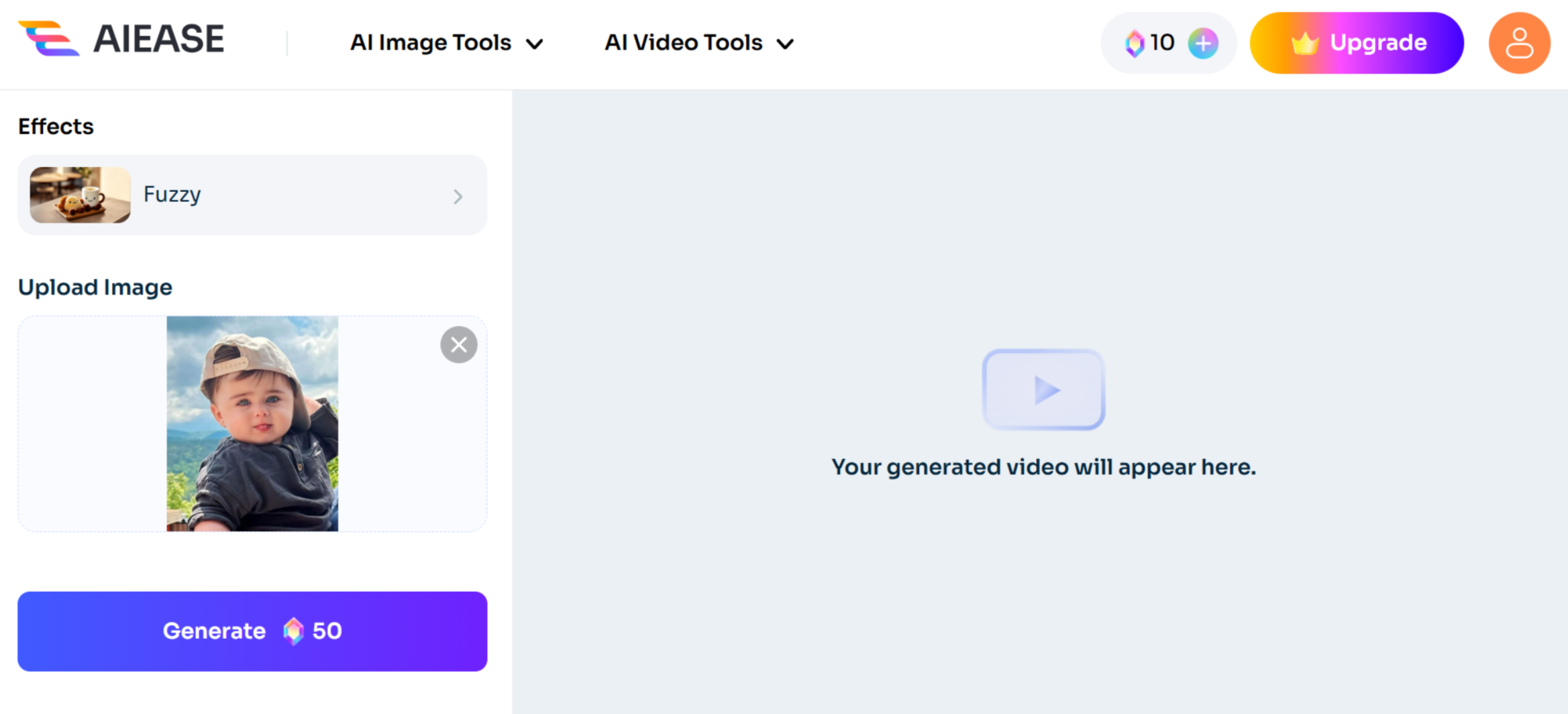 Interface of AI Ease - an easy-to-use animation photo editor online