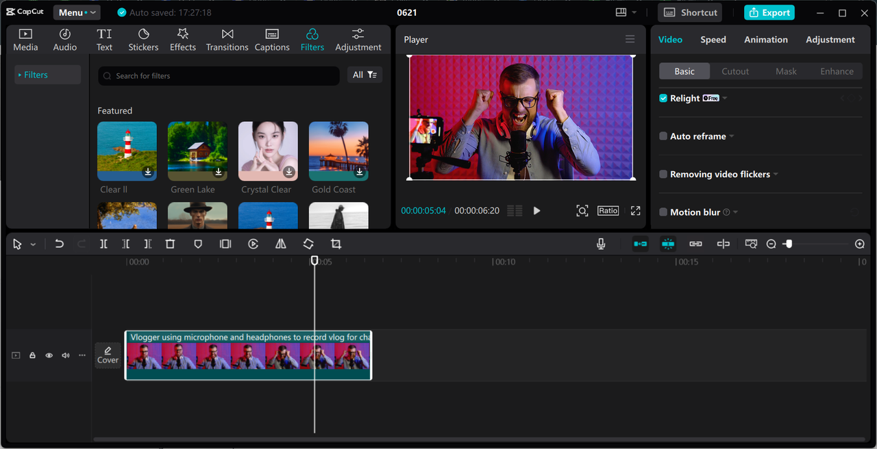 Interface of CapCut desktop video editor - the best tool for adjusting lighting in videos