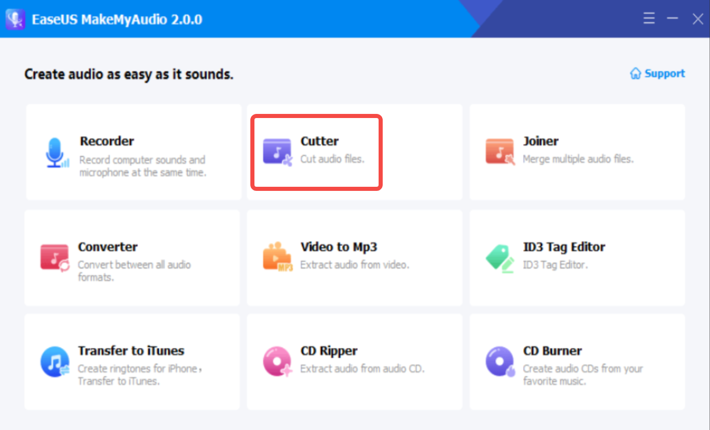 Adicionando um arquivo de áudio ao EaseUS MakeMyAudio