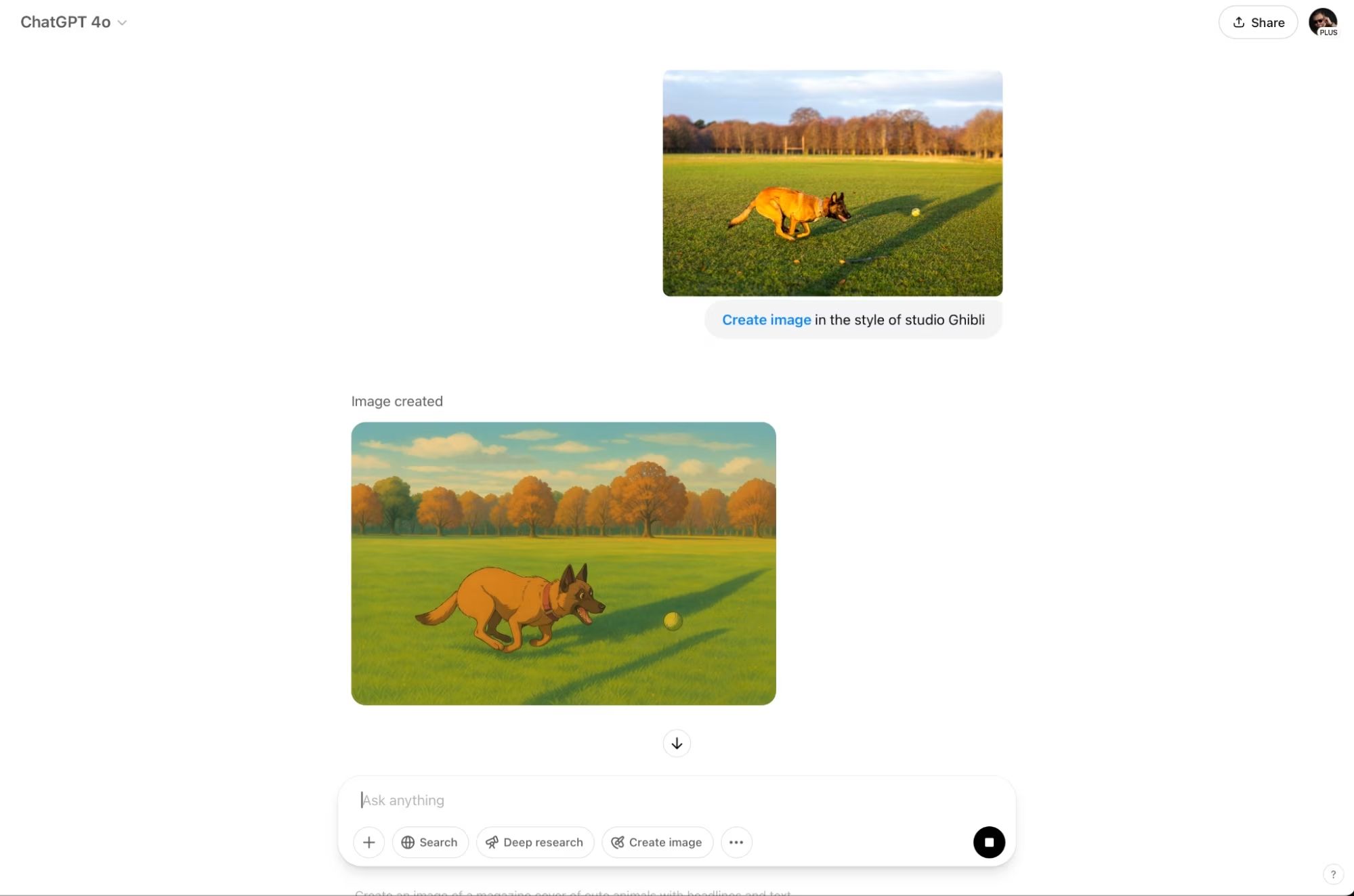 Interface of ChatGPT (GPT-4o) - a reliable tool to generate images with AI
