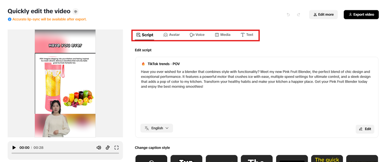 Opsyen suntingan pantas