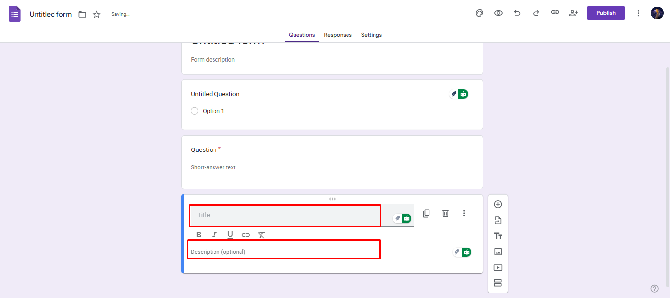 Lägga till en titel på TikTok Google Form