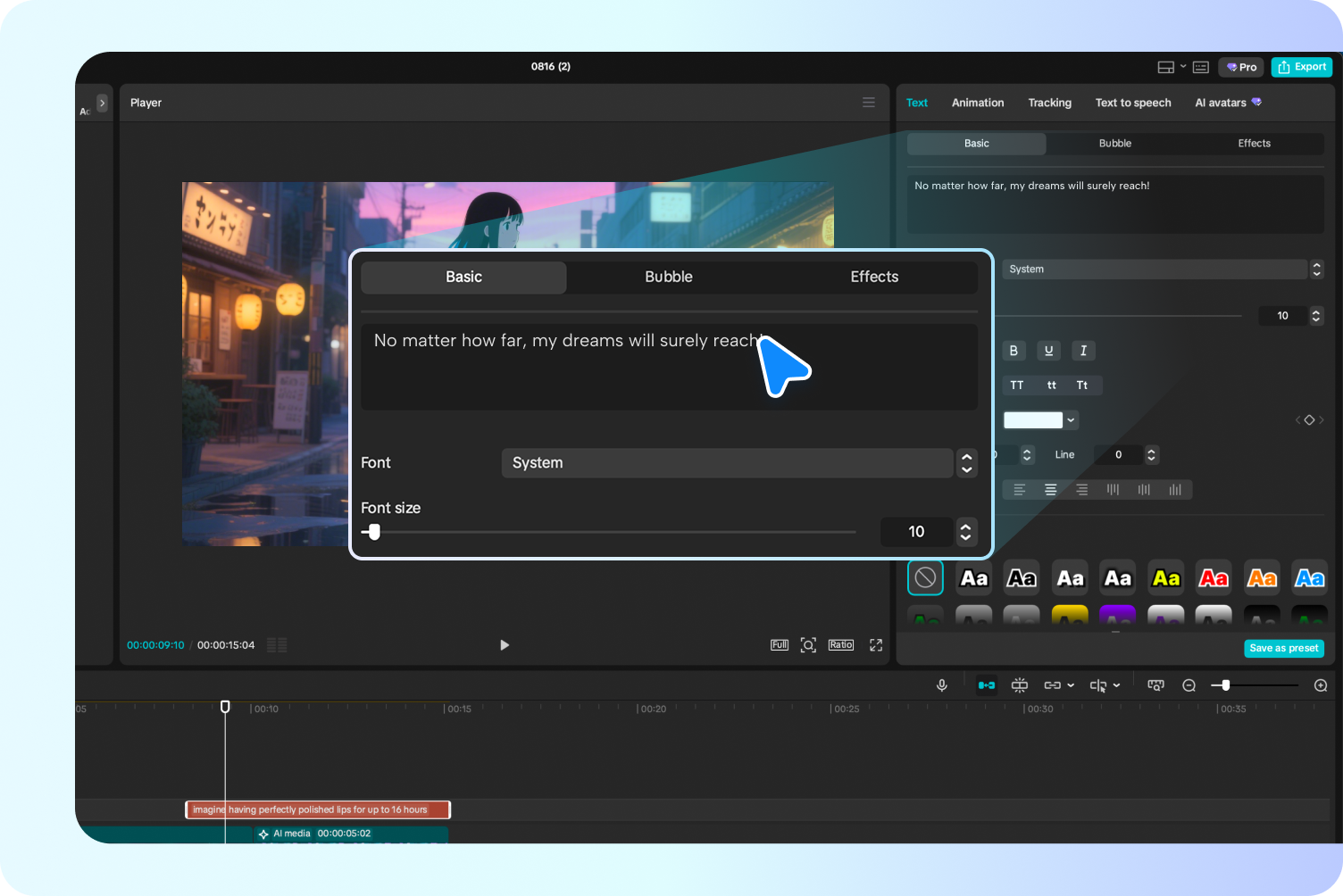  Adding text for speech conversion in CapCut's AI audio generator