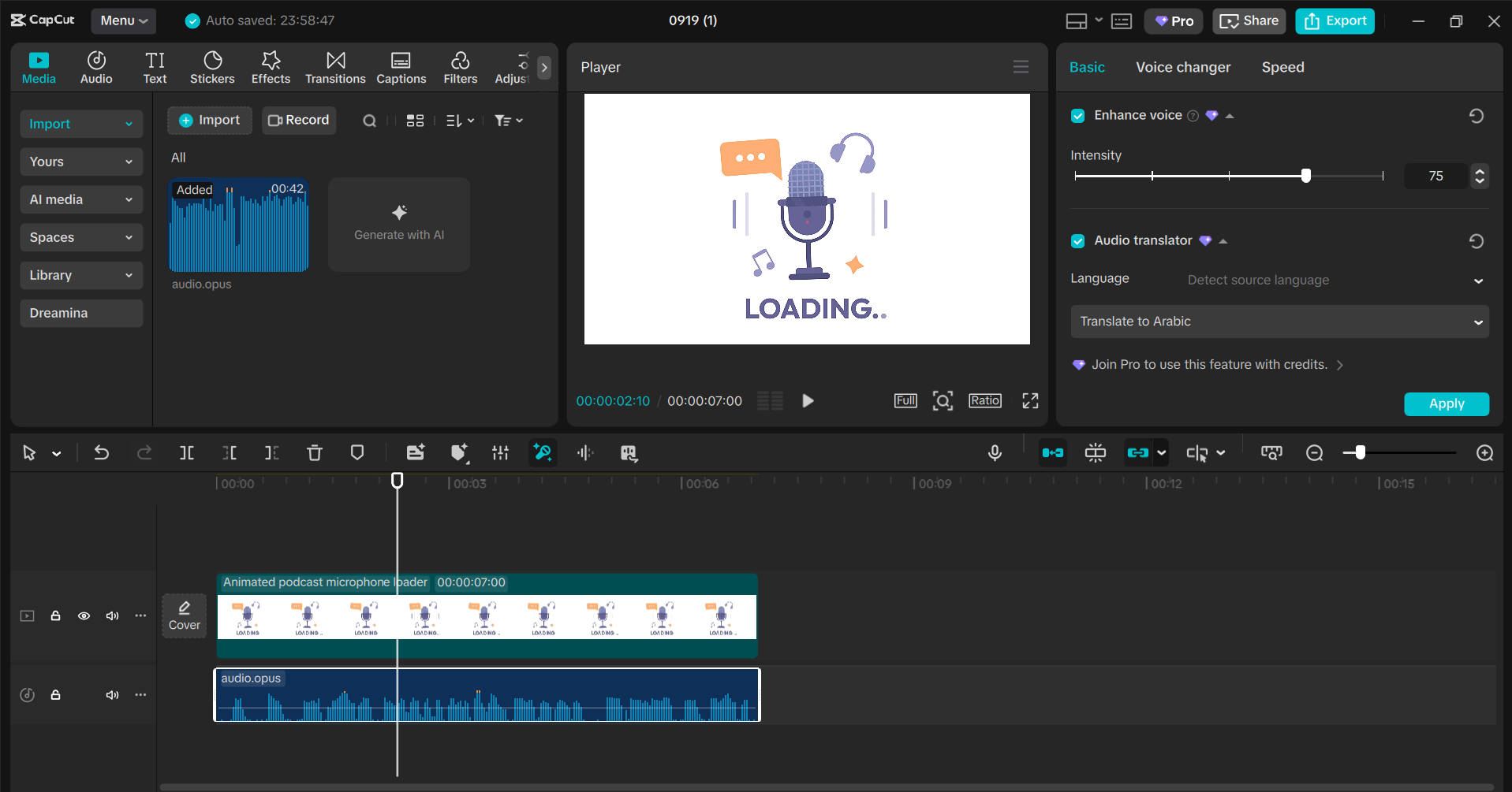 Interface of the CapCut desktop video editor - the best tool to change voice in Snapchat videos