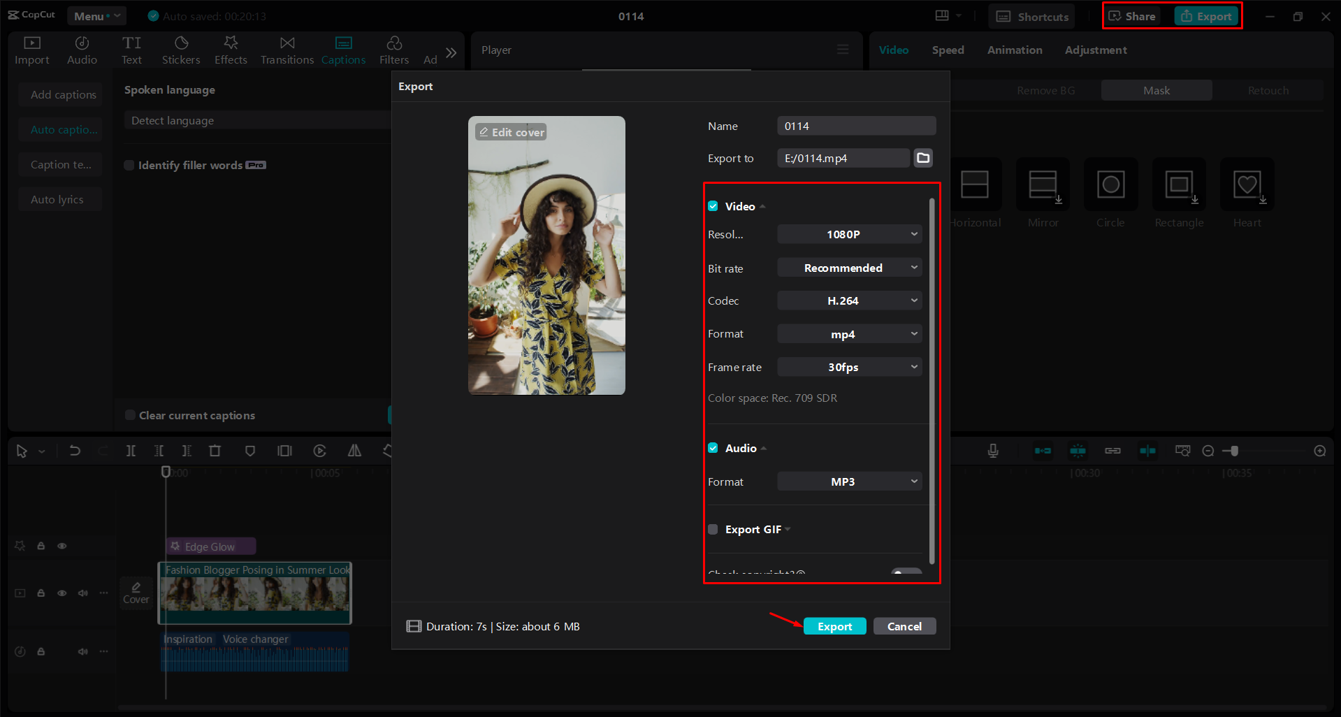 Esportazione di un video dall' CapCut editor video desktop