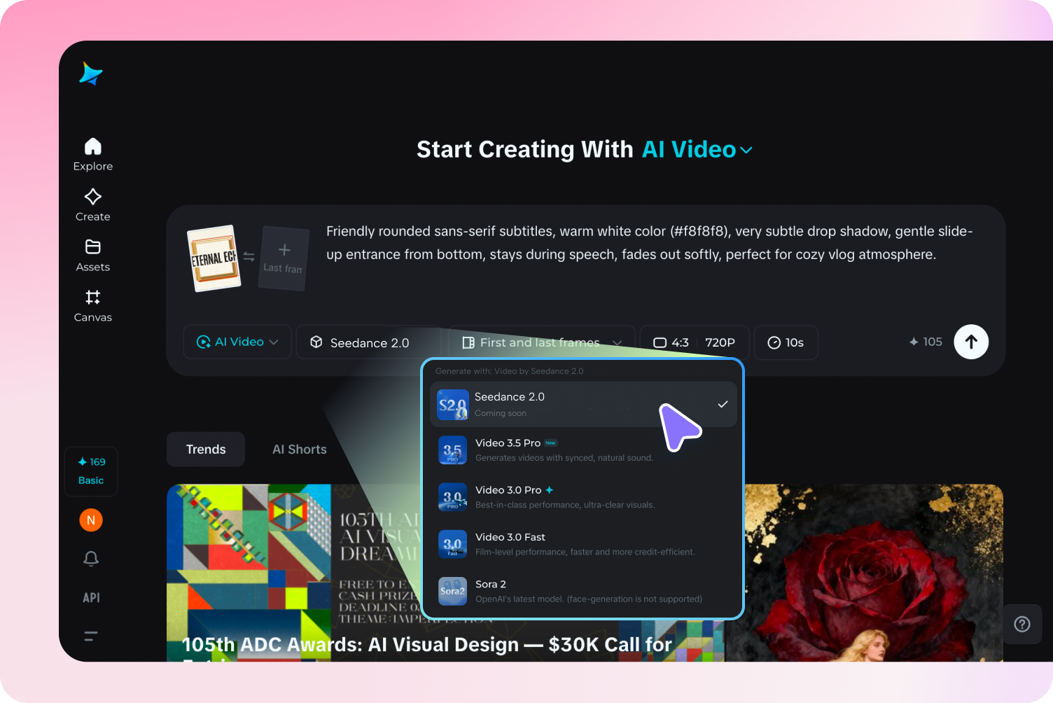Generate an animated text video using Seedance 2.0