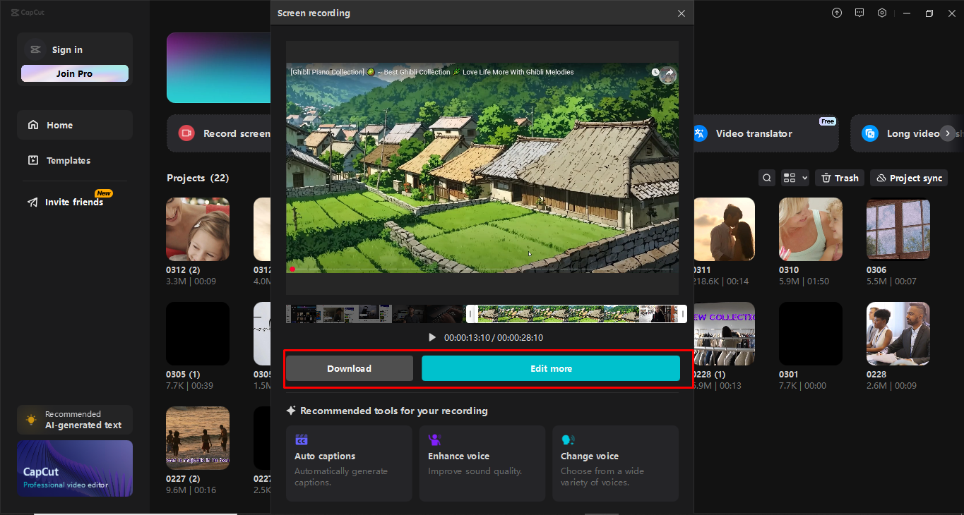 Screen recording with CapCut desktop video editor