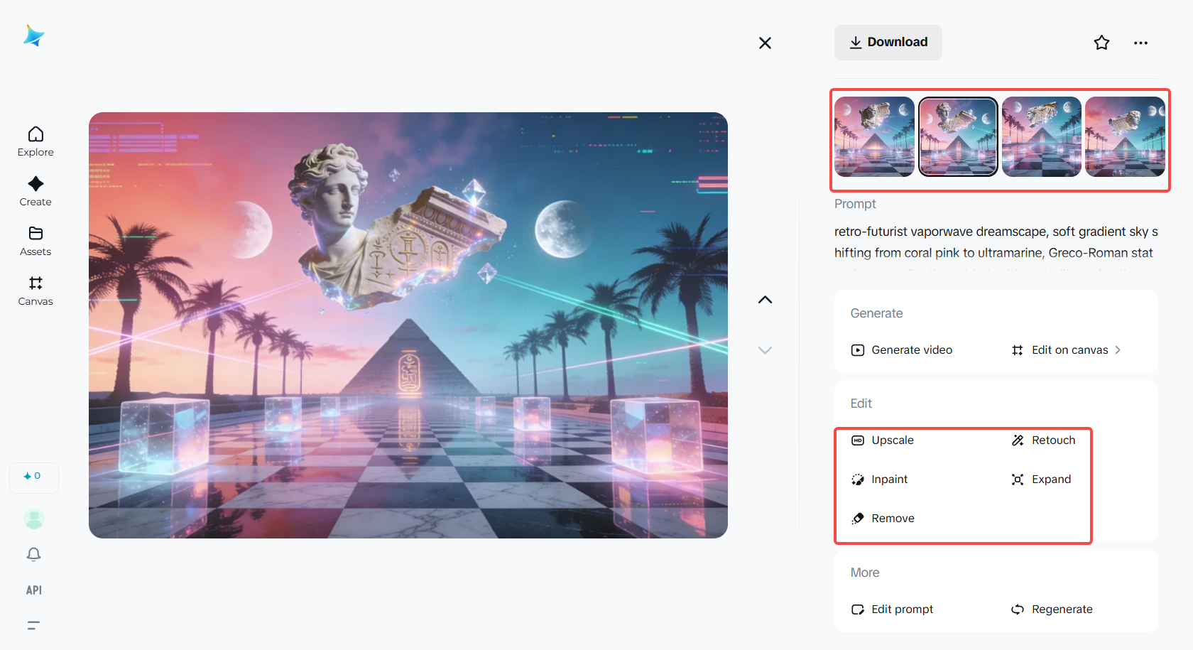 Edite imagens vaporwave com as ferramentas Dreamina