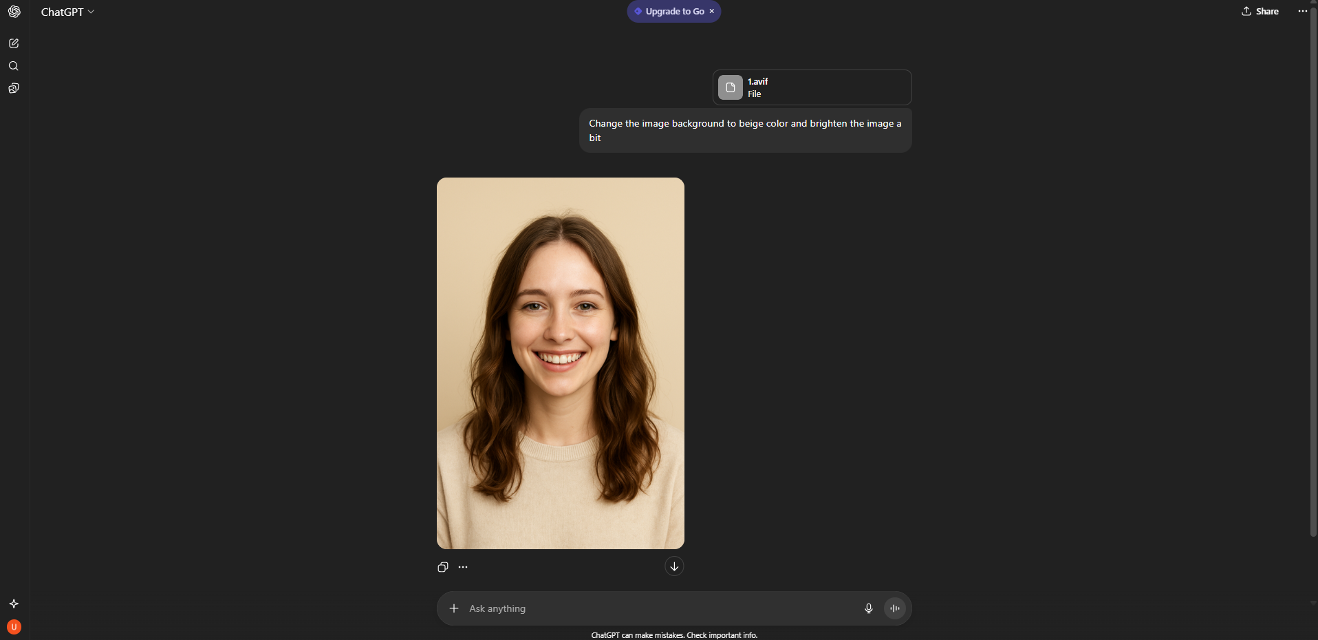 Editing the image with text prompt in ChatGPT