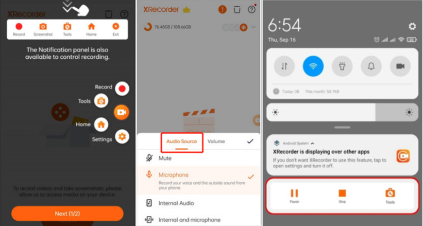 Interface of XRecorder - a good free recording software for mobile users