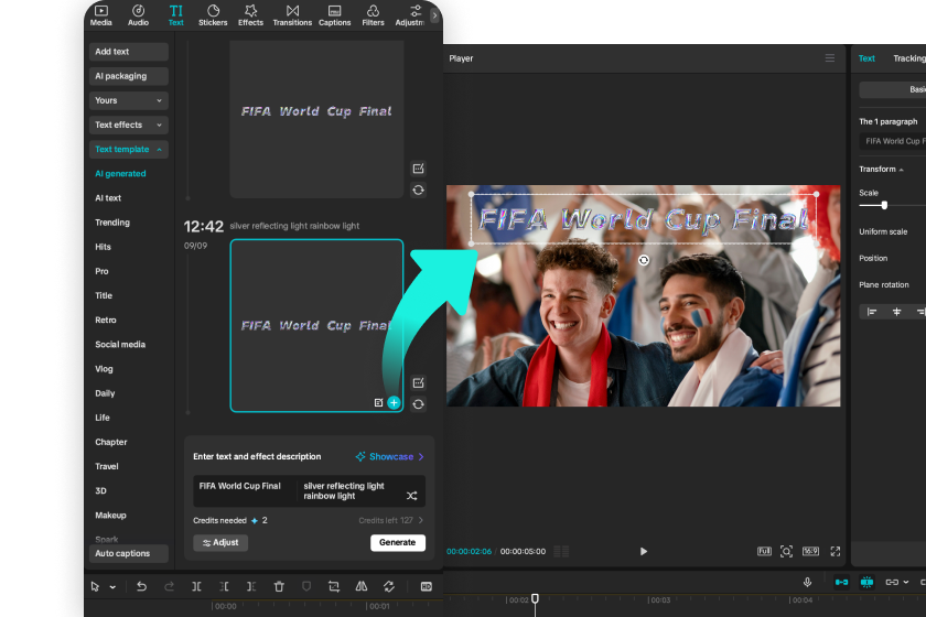 Inserting font into video after creating from CapCut's free online word art generator