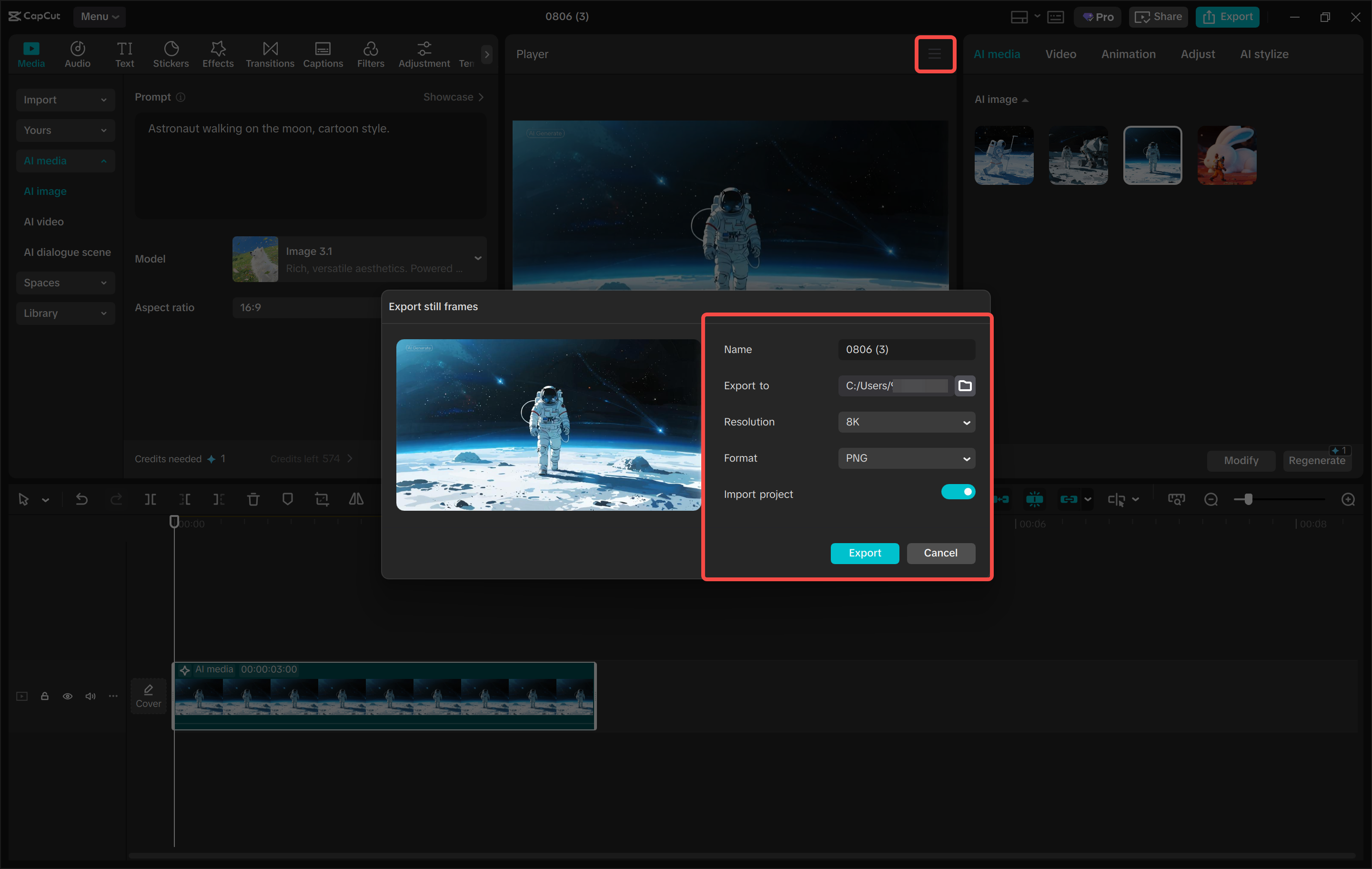 Stahování obrázku z desktopového video editoru CapCut