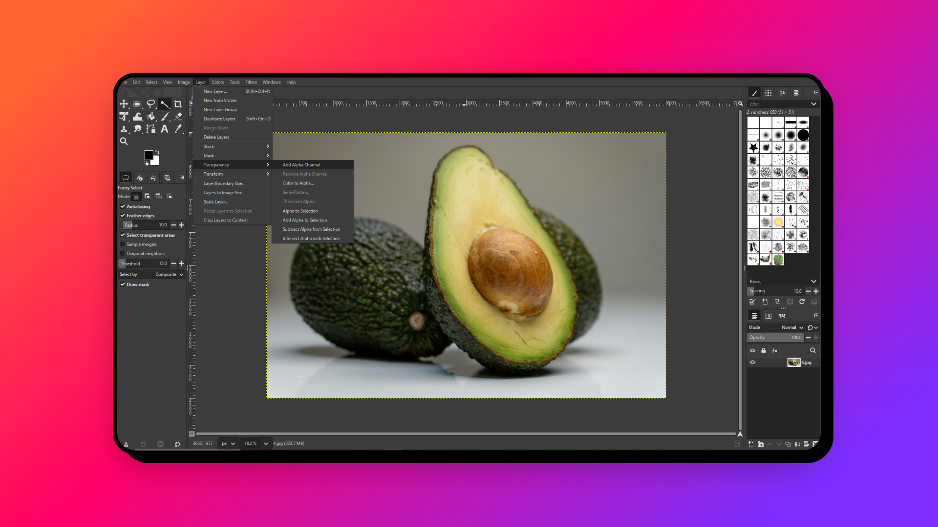 Załaduj obraz i dodaj kanał alfa