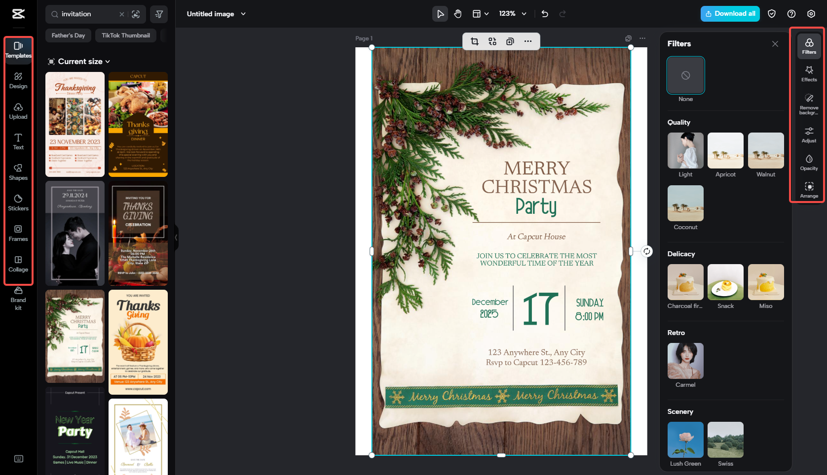 Making the invitation card in CapCut