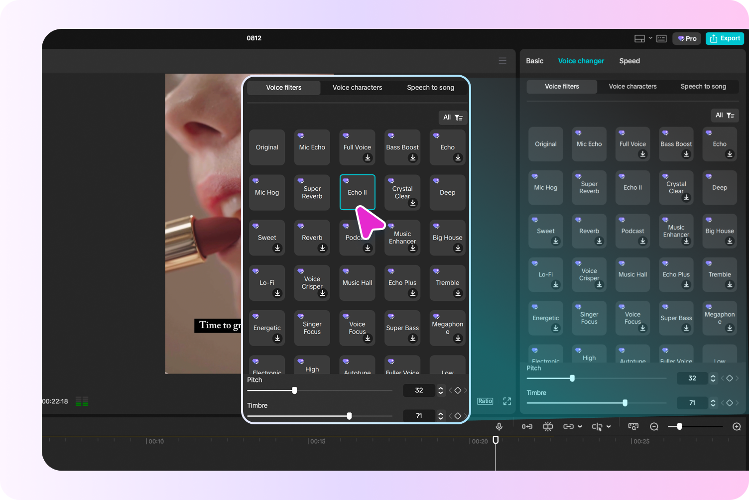 Select your preferred girl voice in CapCut's voice characters
