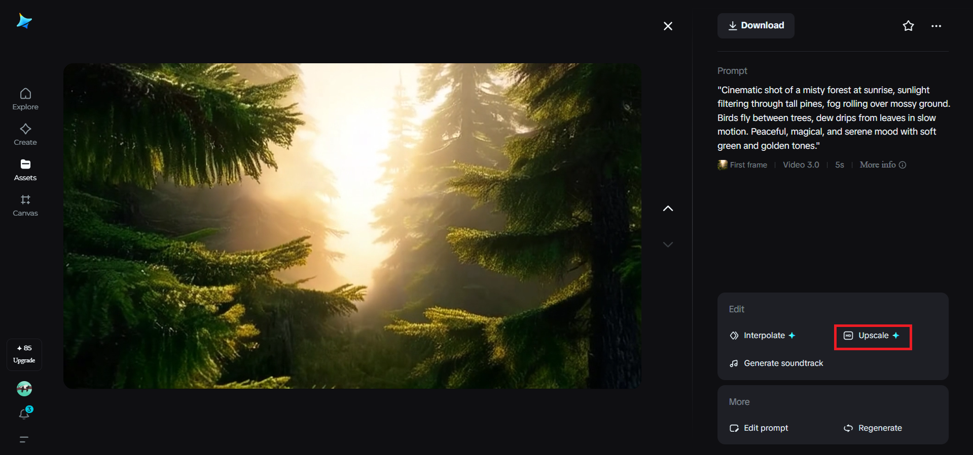 Upscale feature in Dreamina