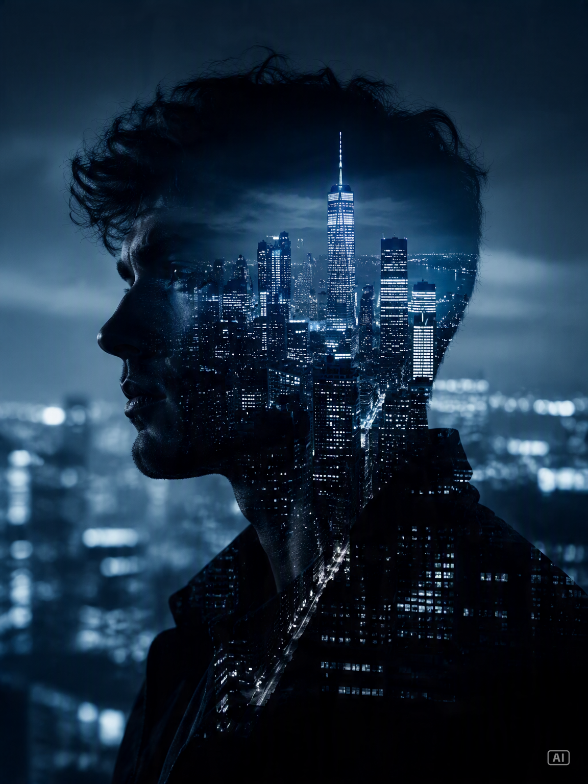 Double exposure city portrait image generated by Pippit