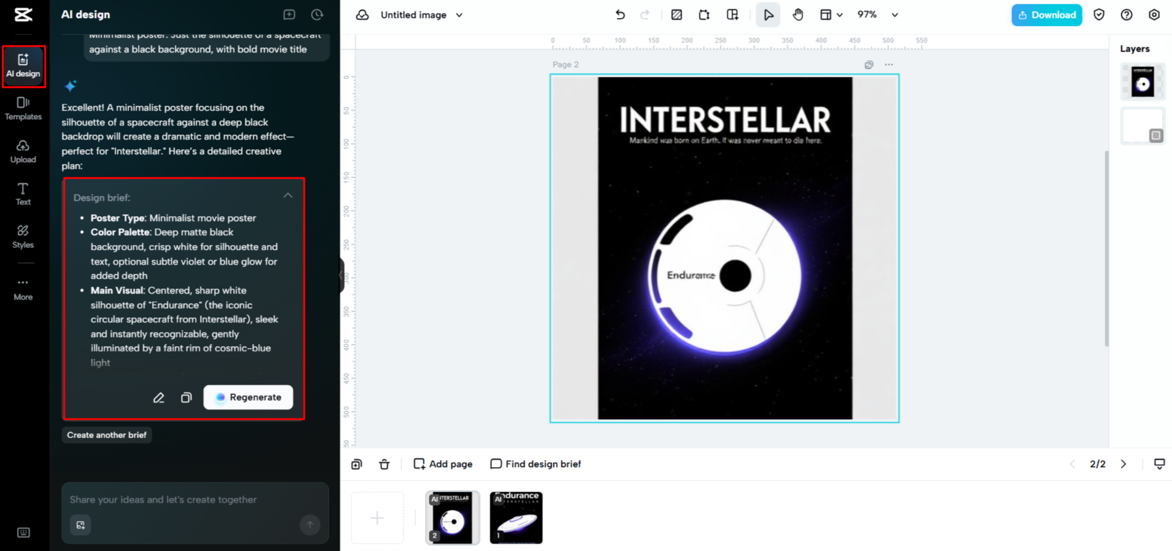 Choosing a movie poster template in CapCut Web