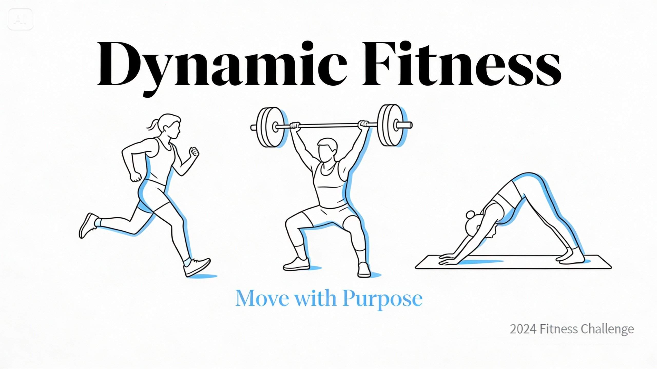 Fitness poster with clean and elegant line art illustrations depicting fitness movements