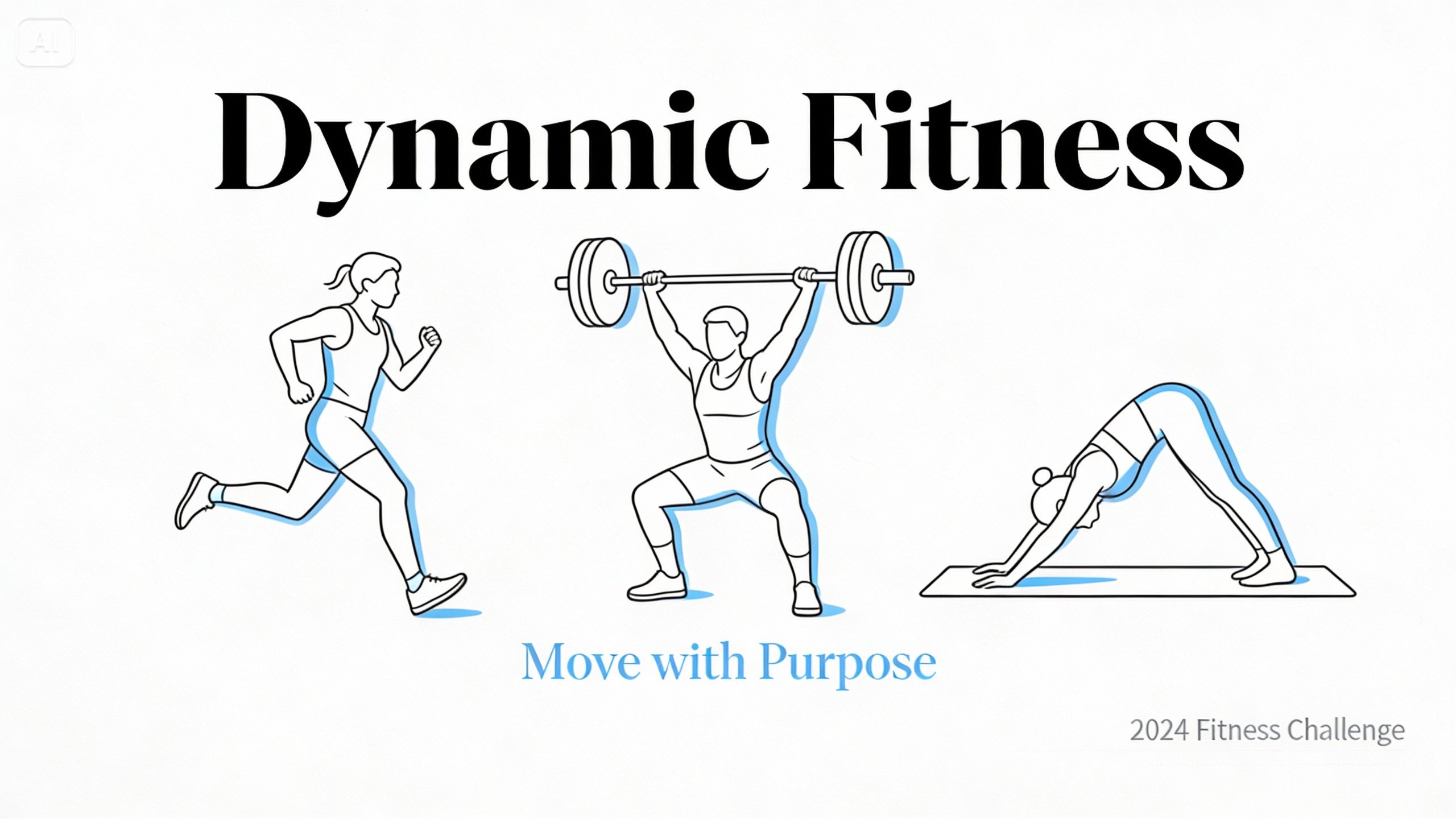 用乾淨優雅的線條藝術插圖描繪健身動作的健身海報。