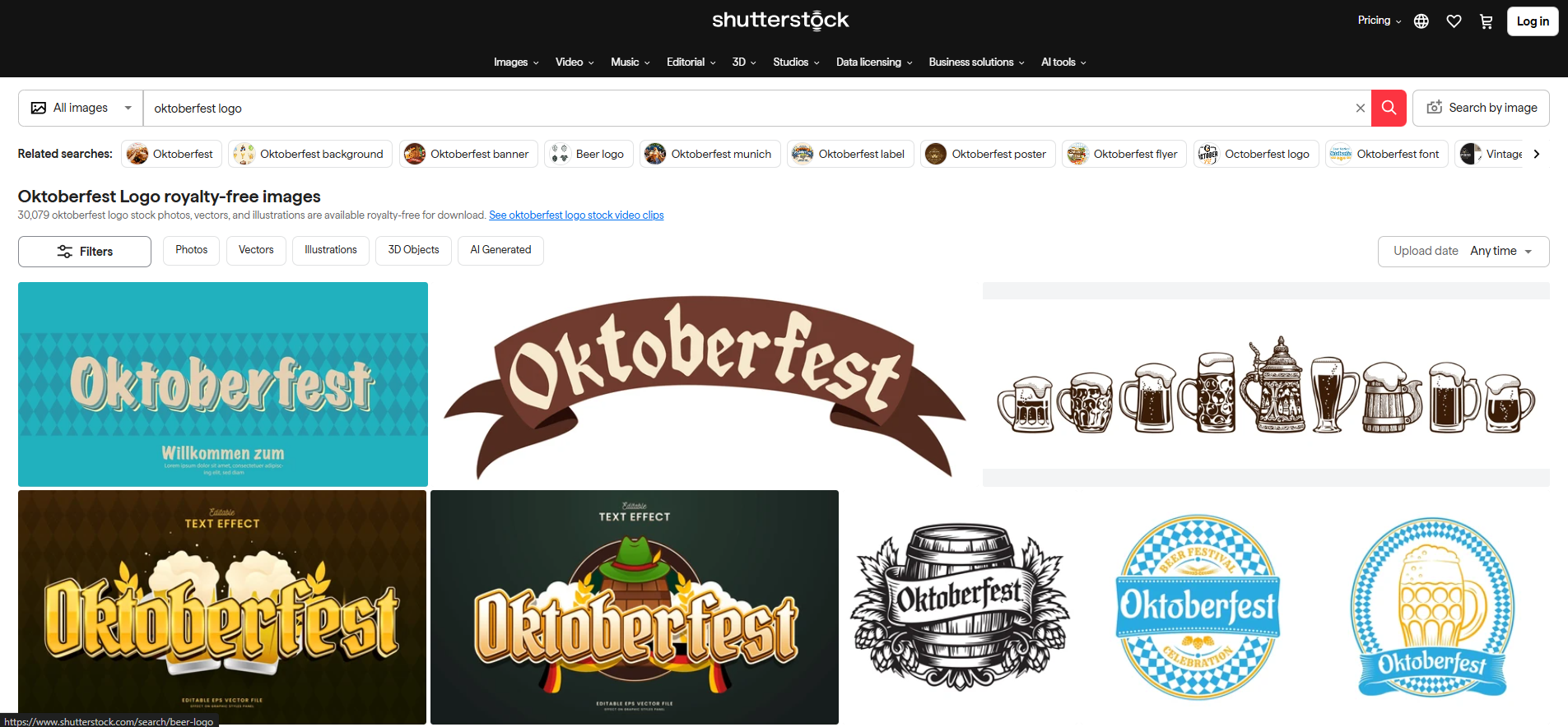 Interface of Shutterstock - another place to find Oktoberfest logos