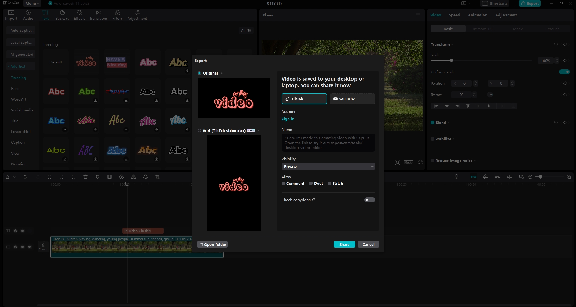 Export video