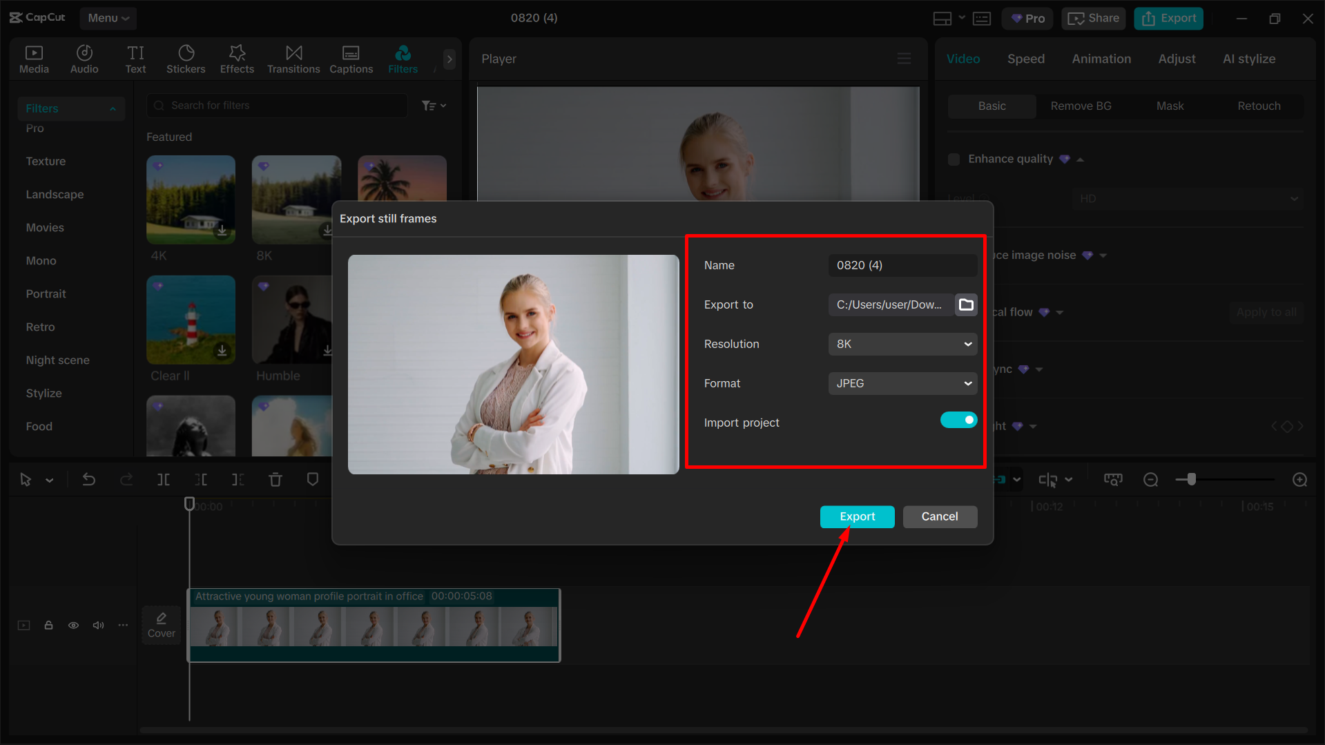 Exporting the final video from the CapCut desktop video editor