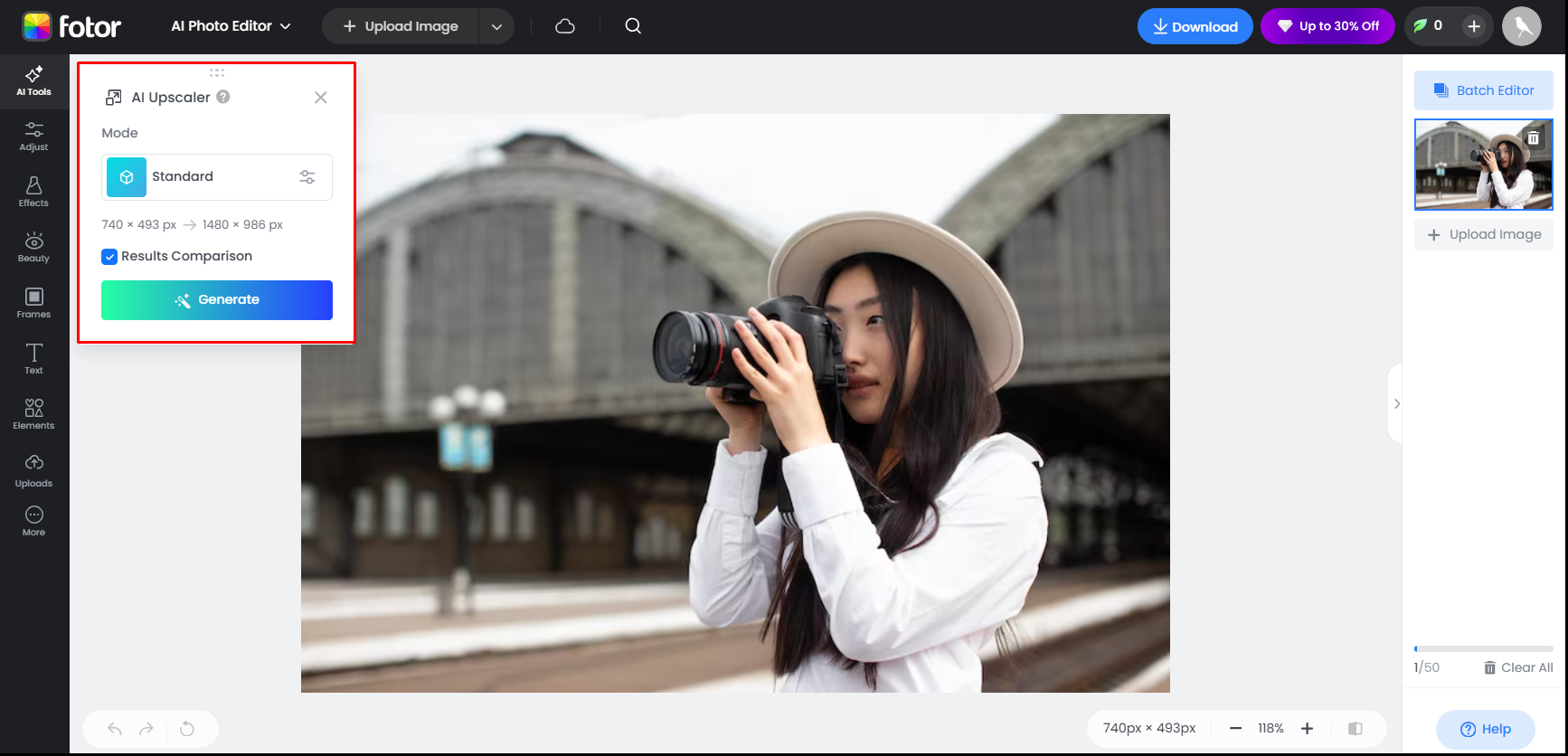 Showing how to use Fotor's best AI to upscale images
