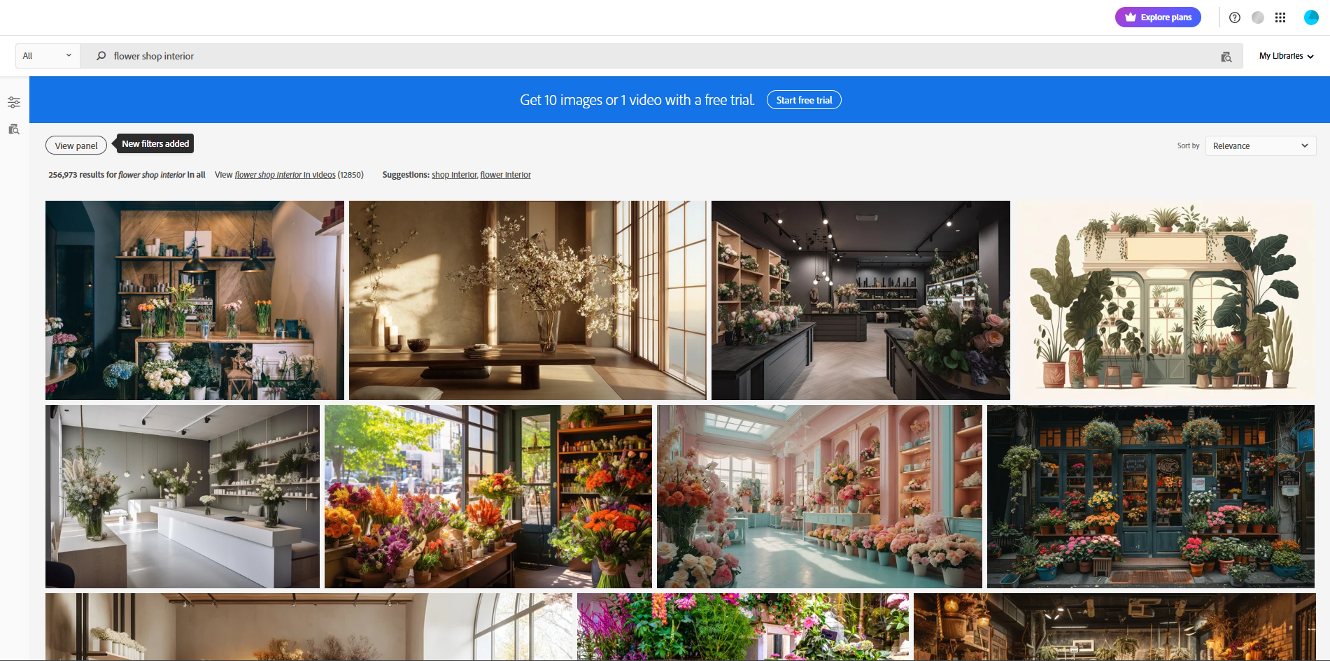 Interface of Adobe Stock - another resource for flower shop interior design