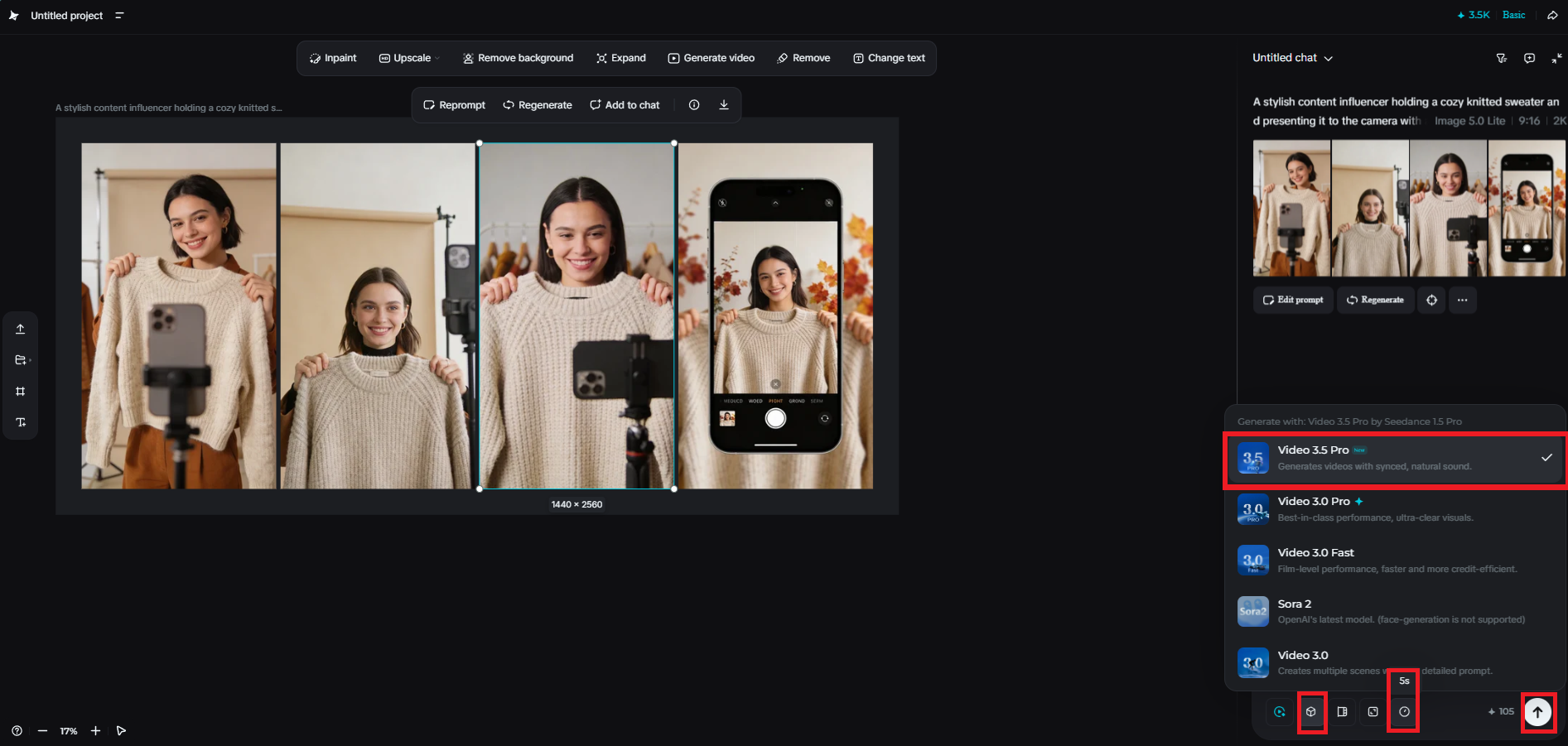 Choisissez le modèle vidéo et les paramètres