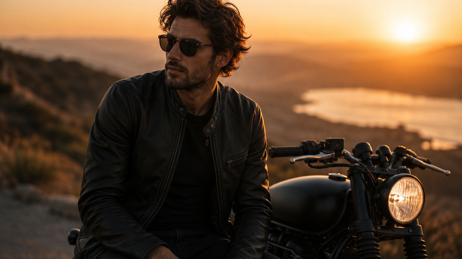 Handsome Motorcyclist Video prompt 3 original 16:9 visual