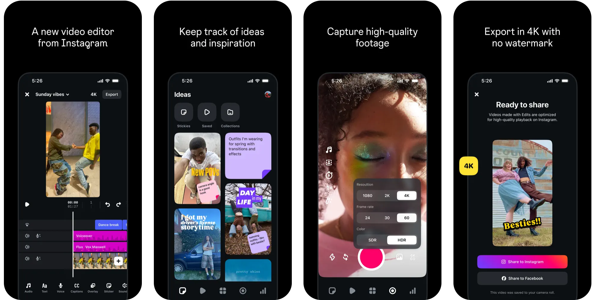 Instagram Edits verktyg för bilder och videor