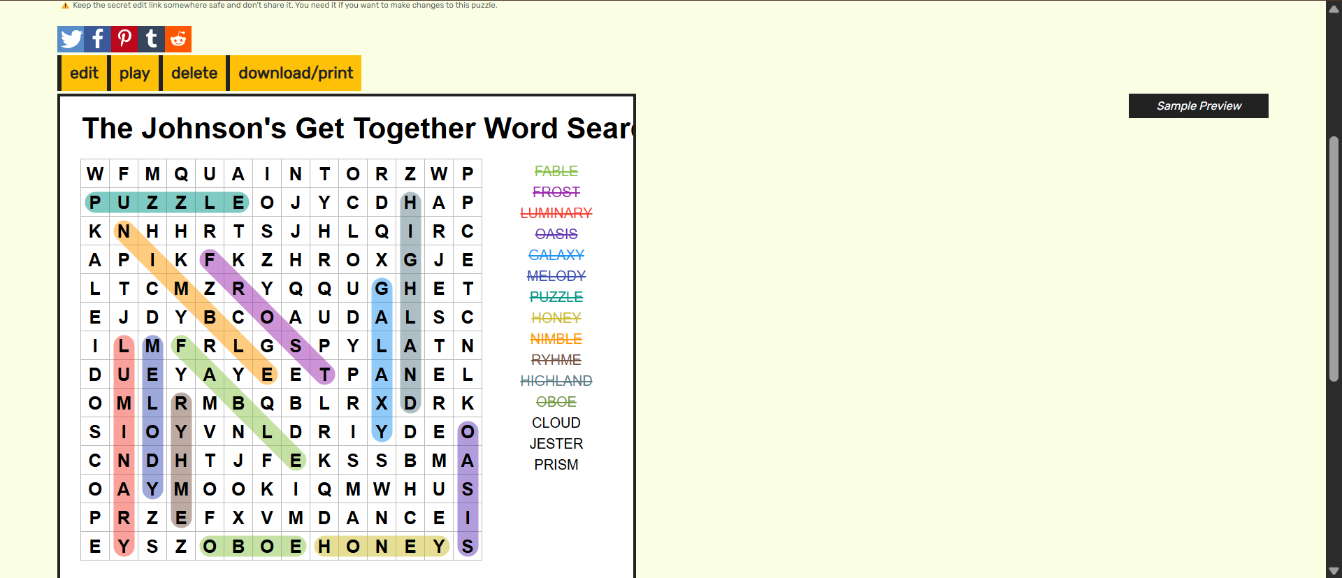 creatore di puzzle di ricerca di parole