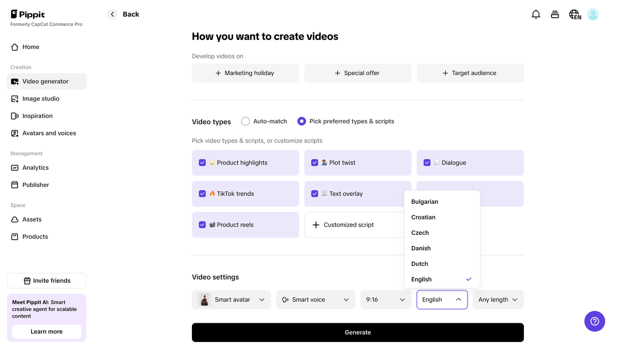 Link to video generation in multiple languages