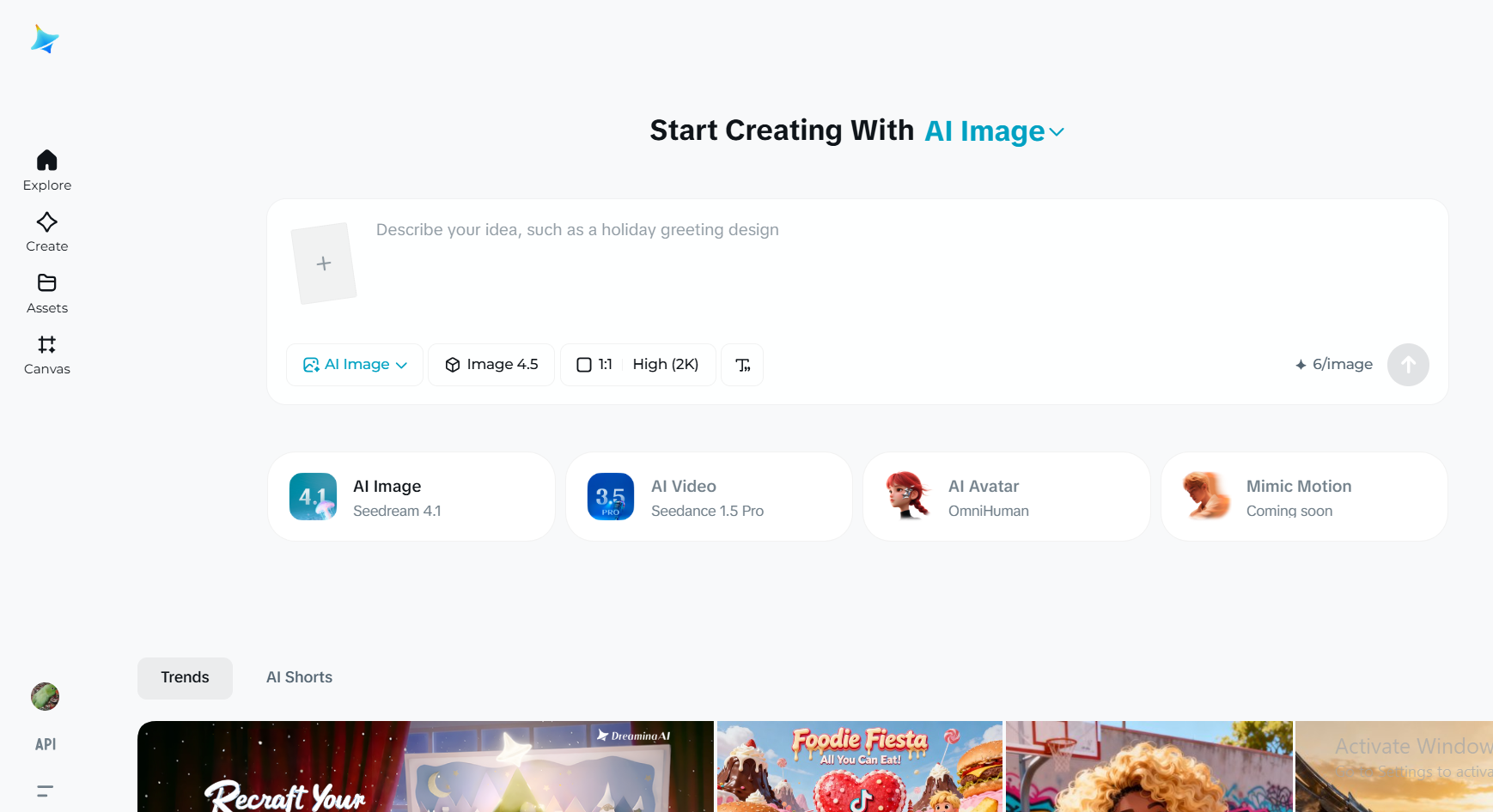 Pagina principală a site-ului Dreamina bitmoji