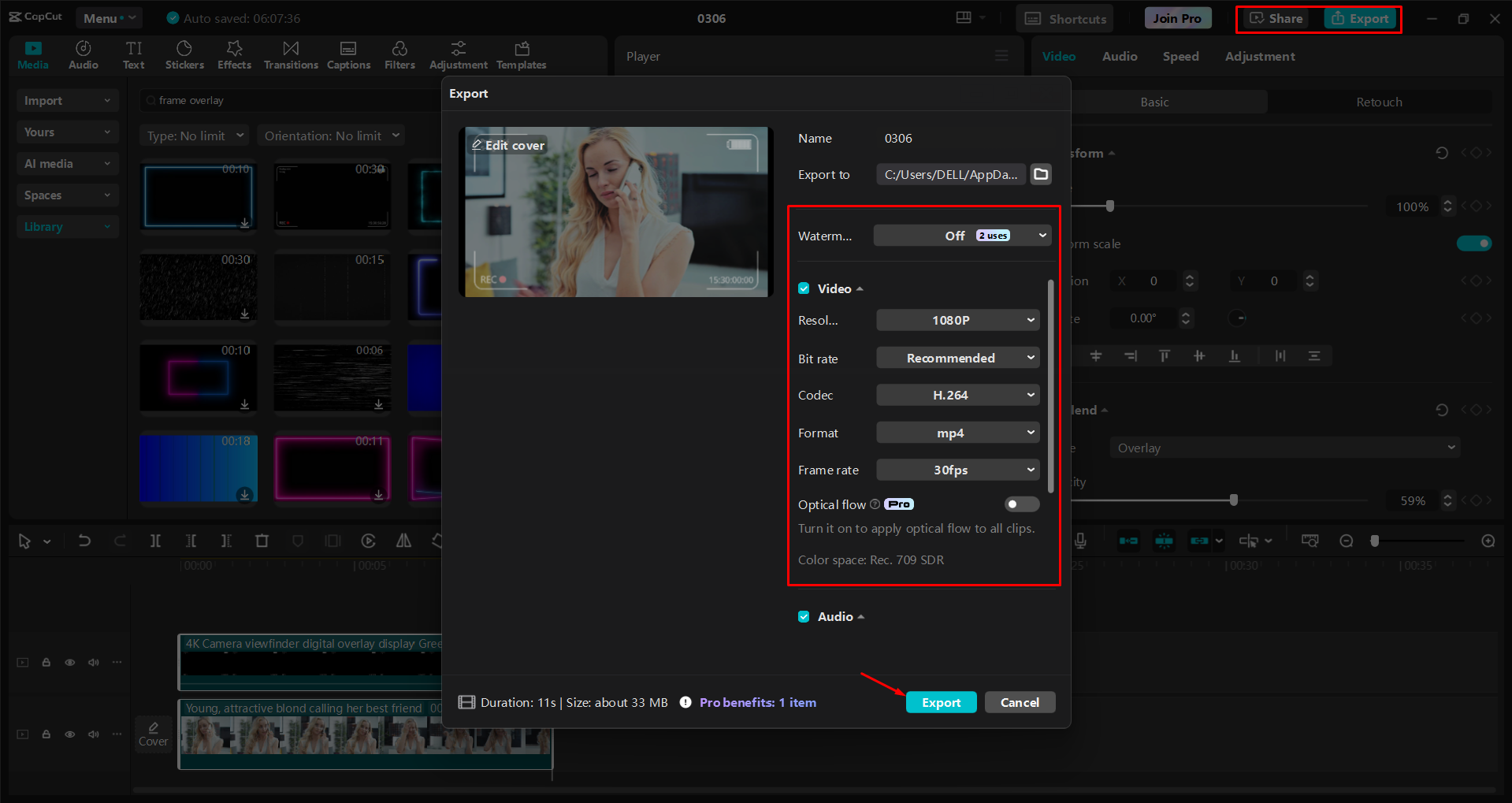 Exporting a video from the CapCut desktop video editor
