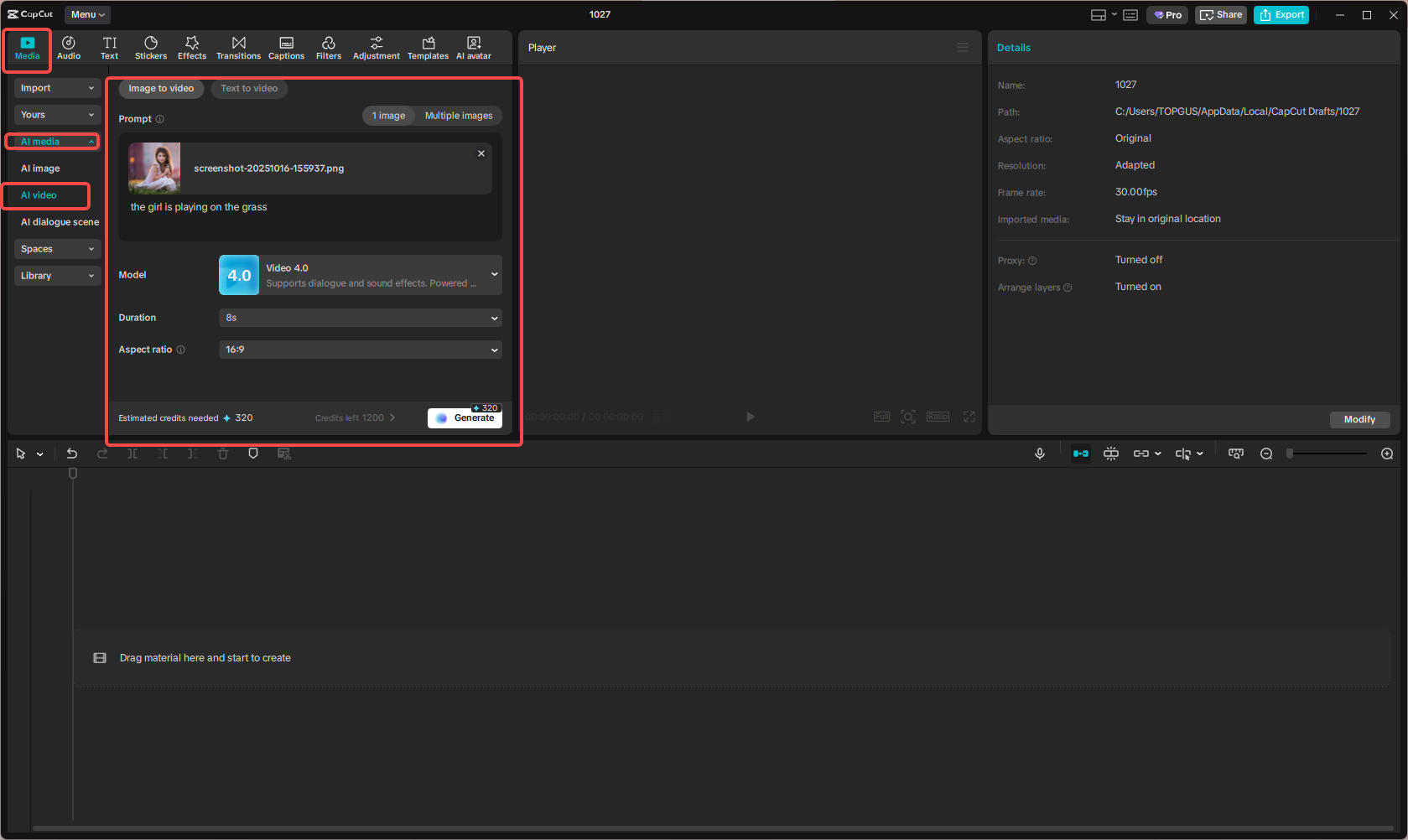Accessing the image to video feature in CapCut