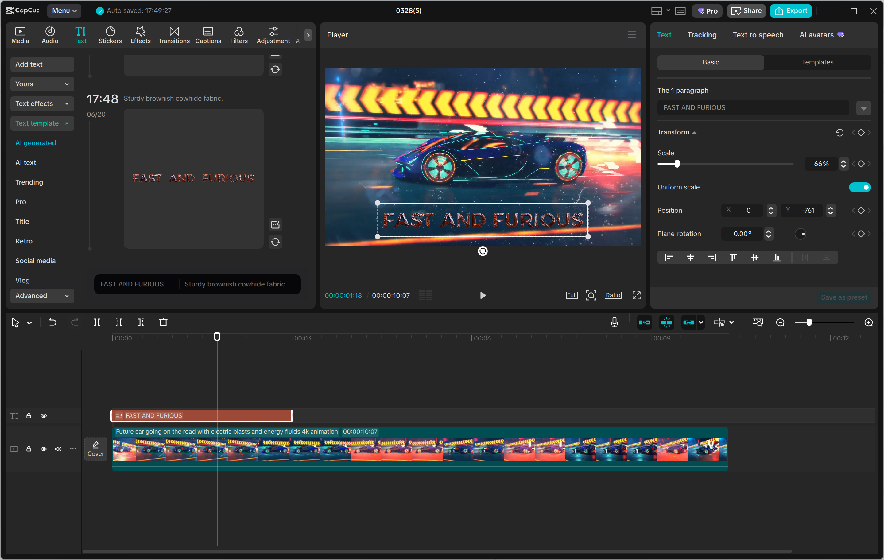 Interface of the CapCut desktop video editor - an easy to use AI text generator