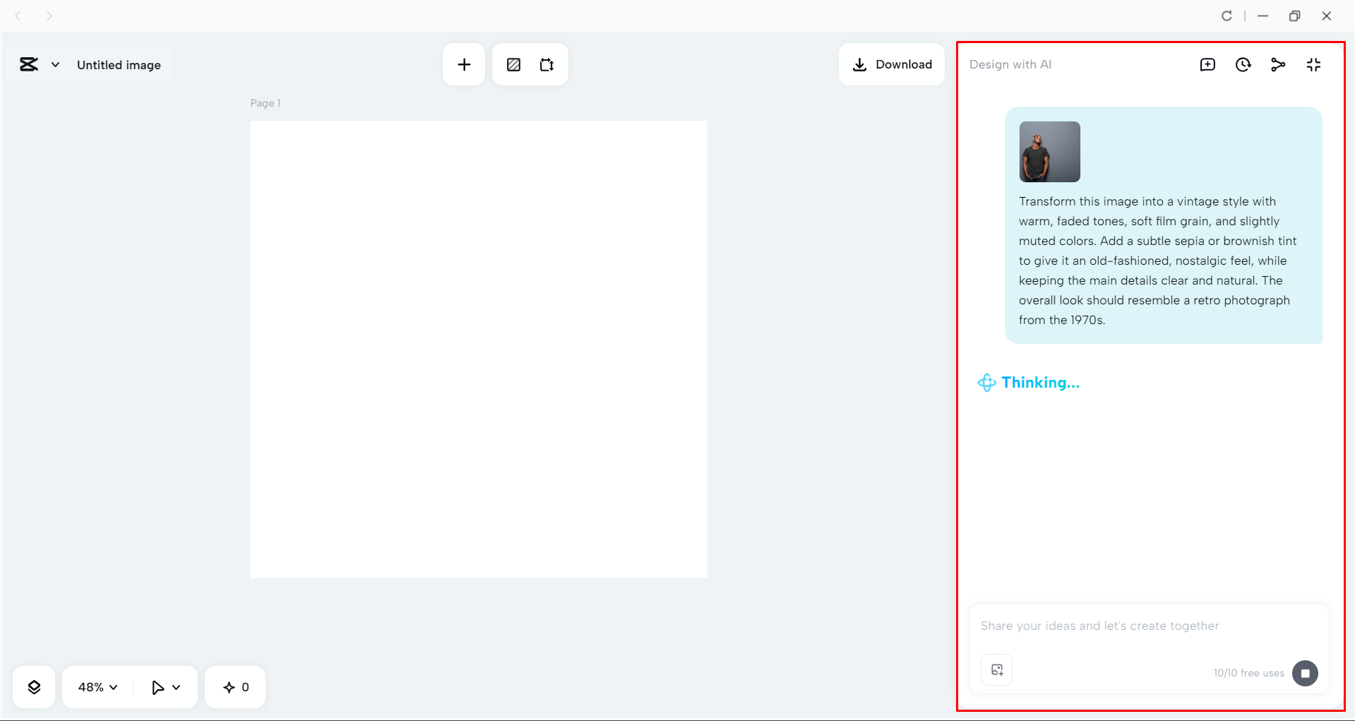 Changing the image style with CapCut's AI design